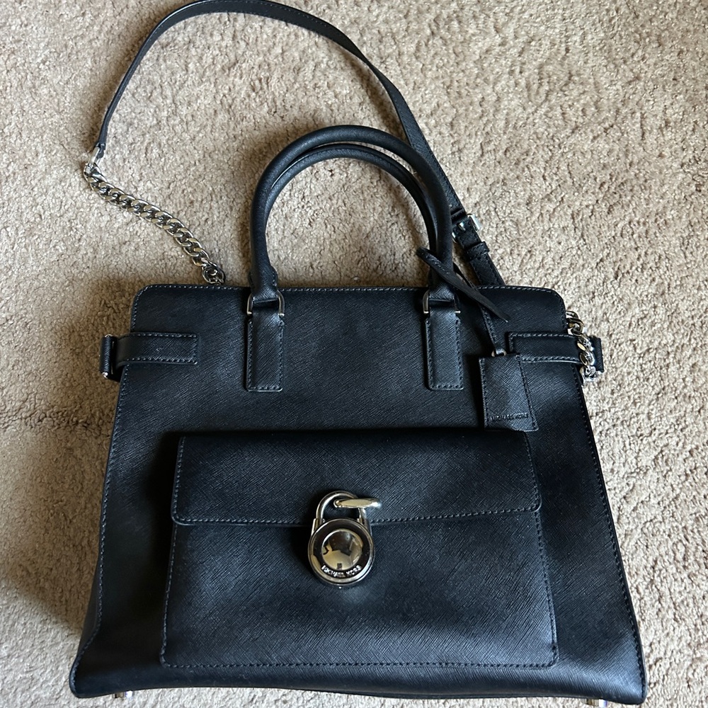 Michael Kors Large Emma Tote Black Saffiano Leather with Silver Hardware